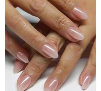 Natural Pink Glossy Oval Press On Nail Tips with Seamless Gradient - Reusable False Nails for Everyday, Office & Formal Wear, Easy Application Kit Includes Glue, Nude Elegant Manicure Set