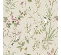 Fine Décor Mariko Bird Floral Wallpaper Natural / Pink Crown M1855