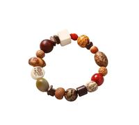 Natural Plant Bodhi Bracelet - Single Circle Multi-Precious Stone Beaded Bracelet for Men Women, Spiritual Healing Crystal Energy Yoga Meditation Accessory