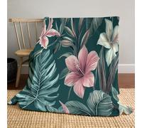Natural Plant Elements Flannel Fleece Throw Blankets, Soft Warm Comfortable Throws For Sofa With Flowers Leaves Fluffy Blanket Bed Throw For Bedroom Couch Travel Kids Bedroom 87"×94" ,Dark Green