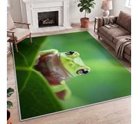 Natural Plant Forest Animal Tree Frog Tropical Palm Leaf Green Carpet Rug, 60x90cm (2x3ft) Machine Washable, Non-Slip Polyester Accent Mat for Bedside, Hallway, Porch, Door Mat