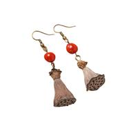 Natural Plant Seed Fruit Earrings for Women Boho Vintage Handmade Oak Fruit Wood Beads Earrings, Wood, No Gemstone