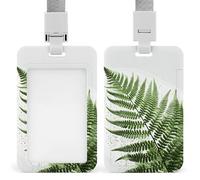Natural Plant Silhouette Fern Leaf Badge Holder Hard Plastic Card Case Protector Pouch Name Key Card Holder Case for Office ID Credit Cards and Proximity Key Cards