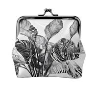 Natural Plant Silhouette Fern Leaf Full Double-Sided Printed Pattern Women's and Girls' Fashionable Leather Kiss Lock Coin Purse Card Bag