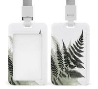 Natural Plant Silhouette Fern Leaf ID Badge Holder Waterproof Card Protector Push-Pull Slot Work ID Card Holder with Lanyard Personalized Detachable Card Holders for Office Corporate Use