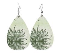 Natural Plant Silhouette Fern Leaf Leather Earring For Women Teardrop Dangle Printed Fashion Accessories Daily Wear Party