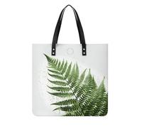 Natural Plant Silhouette Fern Leaf Leather Tote Bag for Women Shoulder Bag Large Capacity Work Handbag Vintage Top Handle Purse for Travel