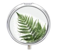 Natural Plant Silhouette Fern Leaf Pill Box Round Portable Small Pill Case Waterproof Travel Pill Box Organizer for Pocket Purse and Daily Convenience