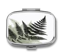 Natural Plant Silhouette Fern Leaf Pill Organizer with 2 Compartments Metal Square Pill Case Small Pill Box Portable Medicine Box Slim Travel Pill Container Medicine Organizer for Daily Use