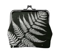 natural plant silhouette fern leaf Print Coin Purse for Women Cute PU Leather Kiss-lock Change Purse Wallet, Black, One Size, Pattern