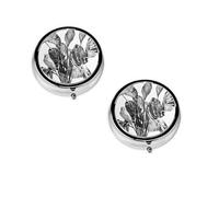 Natural Plant Silhouette Fern Leaf -Print Portable Round Pill Box - Stylish Round Pill Organizer for Travel Compartments Gift for Medication Management