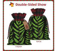 Natural Plant Silhouette Fern Leaf Print Reusable Gift Decor Bags Festive Drawstring Pouches Anniversaries Wedding Favors