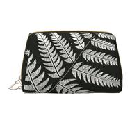 Natural Plant Silhouette Fern Leaf Printed Makeup Bag for Women Portable Leather Make up Bag Travel Zipper Cosmetic Bags Organizer