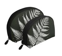 Natural Plant Silhouette Fern Leaf Printed Makeup Bags 2-Piece Portable Shell Travel Toiletry Bag Cosmetic Organizer Bag for Women