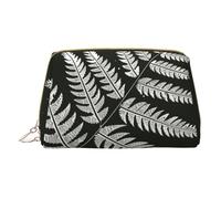 Natural Plant Silhouette Fern Leaf Printed Small Makeup Bag Portable Leather Make up Bag Travel Zipper Cosmetic Bags Organizer for Women