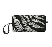 Natural Plant Silhouette Fern Leaf Printed Travel Makeup Bag Portable Cosmetic Bag Makeup Case Toiletry Handbag Organiser for Women