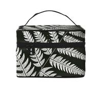 Natural Plant Silhouette Fern Leaf Printed Travel Makeup Bag Spacious Portable Cosmetic Organiser with Handle, Large Capacity Toiletry Bag, Gift for Women Girls