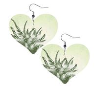 natural plant silhouette fern leaf Prints Leather Heart earrings Pendant Stylish and beautiful Lightweight Dangle for Women Girls