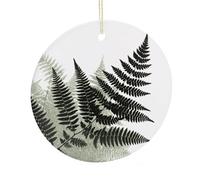 Natural Plant Silhouette Fern Leaf Round Ceramic Pendant Hanging Festival Ornament, Personalized Double Sided Ceramic Home Decor, Lightweight Durable Hanging Ornament Gift for Home, Party, Women Men
