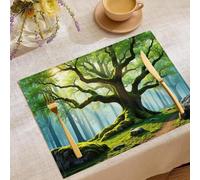 Natural Plants Large Trees In The Forest Spring Set of 2 Placemats, Seasonal Kitchen Table Decoration Indoor Holiday Party Decor 30x45cm, Green