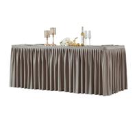 Natural Polyester Table Clothes for 4 Foot Rectangle Tables, Wrinkle Free Fitted Table Cover with Pleated Ruffle Table Skirt for Birthday Party Wedding Trade Show Event Display
