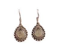 Natural Prehnite Gemstone Dangle Earring 3.5x1.5mm | Made in 925 Sterling Silver, Silver Plated |Pear Shape Stone, Smooth Minimlist Style Dangle For Women & Girls |LK_RDG_00164