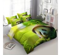 Natural Print Small Single Duvet Cover Set, Reversible Blue Bedding with Matching Pillowcase for Kids Adults - Animals Pandas Forest Soft Brushed Microfiber Quilt Cover 120 × 150 cm