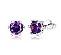 Natural Purple Amethyst Stud Earrings For Women 925 Fine Jewelry Round Cut Crystal Wedding Party Gifts