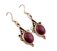Natural Purple Copper Turquoise Gemstone Dangle Earring 3.5x1.5mm | Made in 925 Sterling Silver, Silver Plated |Oval Shape Stone, Smooth Minimlist Style Dangle |LK_RDG_00262