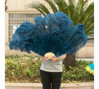 Natural Purple Ostrich Feather Fan for Dance Show Halloween Party Wedding Stage Props Handheld Fluffy White Plumes Fan 13Bone-Navy Blue-Small Fan 2PCS