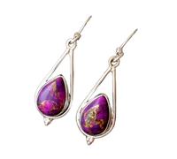 Natural Purple Turquoise Gemstone Dangle Earring 3.5x1.5mm | Made in 925 Sterling Silver, Silver Plated |Pear Shape Stone, Smooth Minimlist Style Dangle For Unisex|LK_RDG_00252