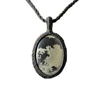natural pyrite gemstone charm necklace golden color oval shape wire-free wrapping thread pendant with 18 inch leather cord chain handmade jewellery for men & women positivity good luck |LK_S_GP_0465