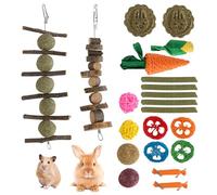 Natural Rabbit Toys Boredom Breaker 21-piece Set, Chew and Activity Toys for Rabbits Hamsters Guinea Pigs, Wooden and Straw Small Animal Tools for Teeth Grinding Play Enrichment Daily Exercise