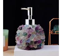 Natural Rainbow Fluorite Rose Quartz Crystal Manual Soap Dispenser Bottles Crystal Empty Soap Dispenser with Stainless Steel Pump Healing Crystal for Meditation, Yoga, Gift,RainbowFluorite