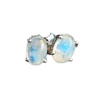 natural rainbow moonstone stud in 925 sterling silver silver plated | oval shape earring,minimalist style studs for women |LK_VSTD_0111