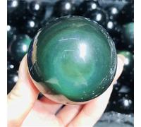 Natural rainbow obsidian cat's eye obsidian, crystal stone sphere mineral rock home decor(4cm)