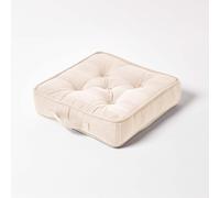 HOMESCAPES Rajput 100% Cotton Floor Cushion Natural 40 x 40 x 8 cm Square Indoor Garden Dining Chair Booster Seat Pad Cushion