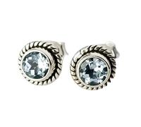 natural rare blue topaz gemstone stud earring 7.5mm | made in 925 sterling silver,silver plated | round shape plated, faceted solitaire stud, minimlist style for unisex |LK_VSTD_0862