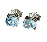 natural rare blue topaz gemstone stud earring 7.5x5mm | made in 925 sterling silver,silver plated | oval shape plated, faceted solitaire stud, minimlist style |LK_VSTD_0757