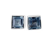 natural rare blue topaz gemstone stud earring 7mm | made in 925 sterling silver,silver plated | cushion shape plated, faceted solitaire stud, minimlist style for unisex |LK_VSTD_0699