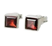 natural rare red garnet gemstone stud earring 7mm | made in 925 sterling silver,silver plated | square shape plated, faceted solitaire stud, minimlist style for unisex |LK_VSTD_0742