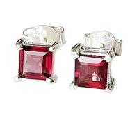 natural rare red garnet gemstone stud earring 7mm | made in 925 sterling silver,silver plated | square shape plated, faceted solitaire stud, minimlist style for unisex |LK_VSTD_0916