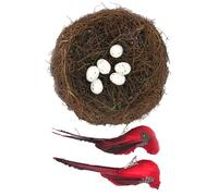 Natural Rattan Birdhouse Basket Set Including Feathered Accent With Faux Eggs For Spring Home Staging Photography Props Easter Supplies