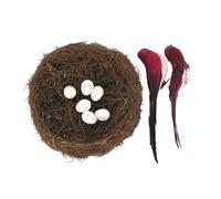 Natural Rattan Birdhouse Basket Set Including Feathered Accent With Faux Eggs For Spring Home Staging Photography Props Easter Supplies
