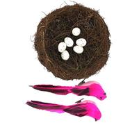 Natural Rattan Birdhouse Basket Set Including Feathered Accent With Faux Eggs For Spring Home Staging Photography Props Easter Bird Nest Decoration