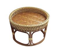 Natural Rattan Coffee Table - 36cm Low Japanese Tea Table Woven Patio Side Table Stylish Outdoor Accent Table for Home & Garden Round Tray Design