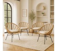 Natural Rattan Garden Chair with Cushion for Outdoor or Indoor Use - Pack of 4 Home Republic Natural 26.4L