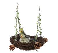 Natural Rattan Nest for Parrot - Woven Bird Hanging Swing with Pine Cone Vine Decor Hideaway Cage Perch Toy for Parakeet Cockatiel Lovebird Finch Canary Budgie Hamster (S)