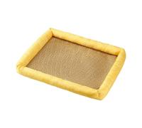 Natural Rattan Pet Bed Mat, Pet Cooler, Summer Linen Rattan Mat Nest, Woven Breathable Square Washable Bed with Edge for Dogs Cats (C)