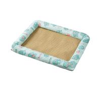 Natural Rattan Pet Bed Mat, Pet Cooler, Summer Linen Rattan Mat Nest, Woven Breathable Square Washable Bed with Edge for Dogs Cats (A)